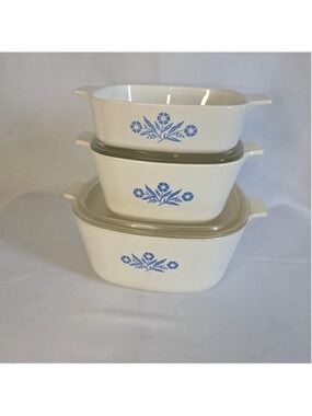 CorningWare White Blue Floral Cookware Set